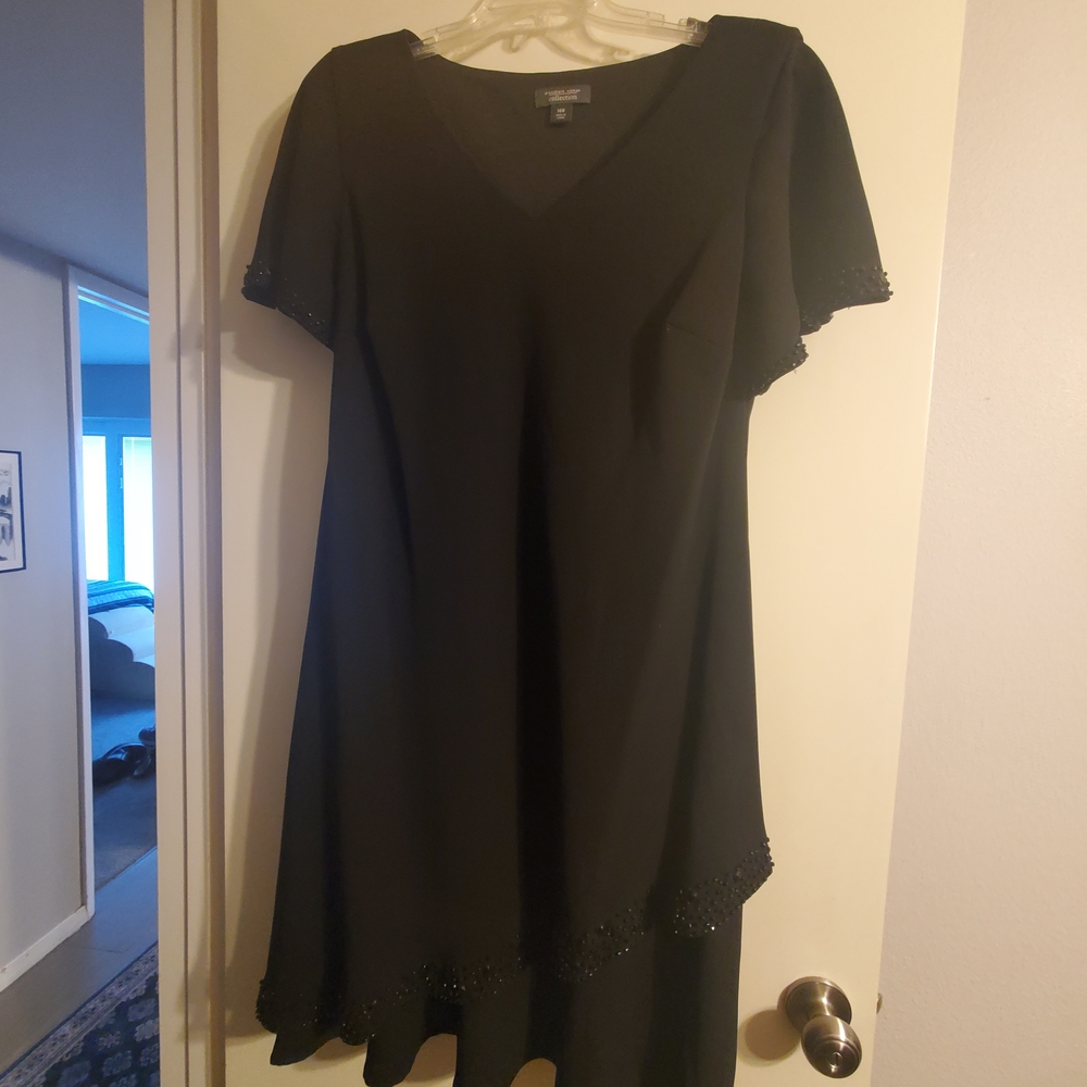 Dress Barn Black Asymmetrical Flutter Sleeve V-Neck Dress